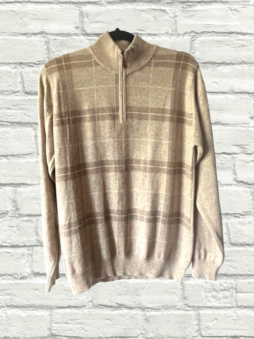 Enzo Mantovani Men’s 100% Cashmere Quarter Zip Plaid Sweater S Made in Italy